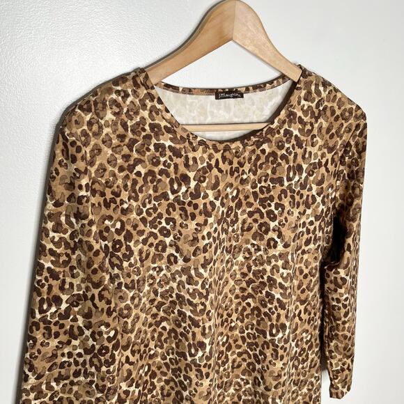 J. McLaughlin Catalina Cloth Top Women XL Brown Leopard Print 3/4 Sleeve Stretch - Picture 3 of 9